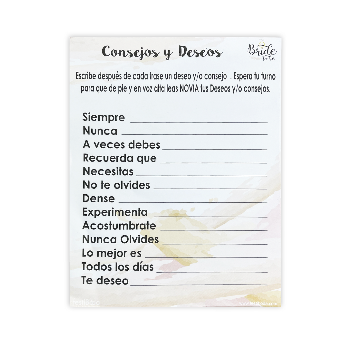 Juego de Papel Despedida CONSEJOS Y DESEOS | Festiboda