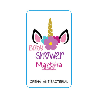 Gel Antibacterial ó Crema para Fiesta Baby Shower Bautizo Perzona