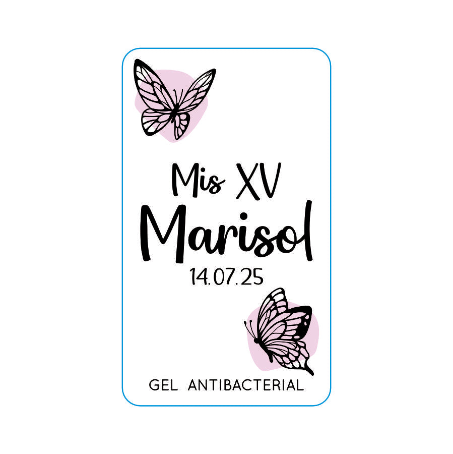 Gel Antibacterial ó Crema para XV Años Personalizado Mod. 53 Quee