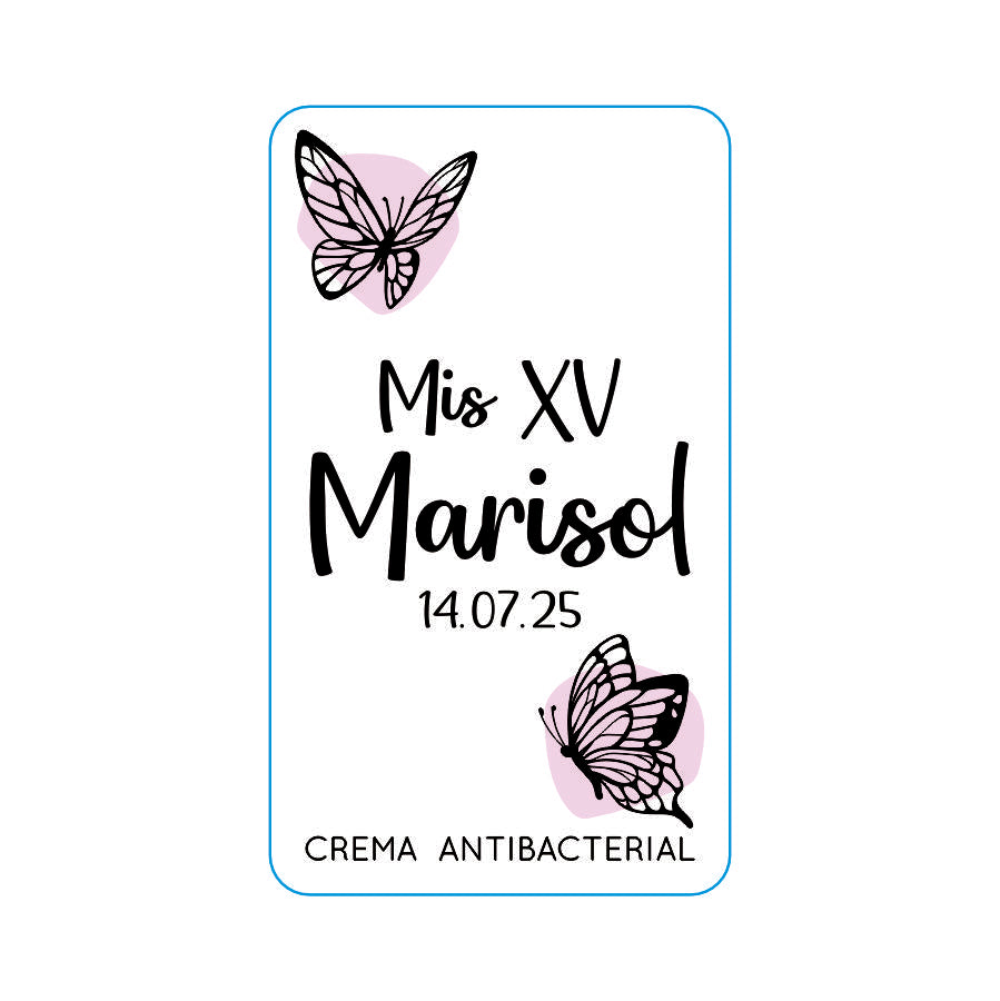 Gel Antibacterial ó Crema para XV Años Personalizado Mod. 53 Quee