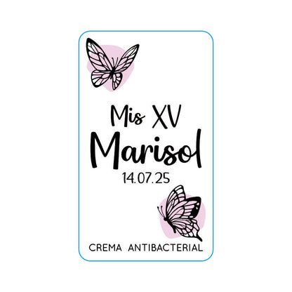 Gel Antibacterial ó Crema para XV Años Personalizado Mod. 53 Quee