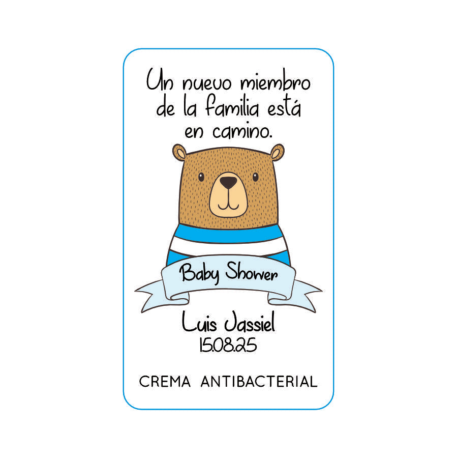 Gel Antibacterial ó Crema para Fiesta Baby Shower Bautizo Perzona
