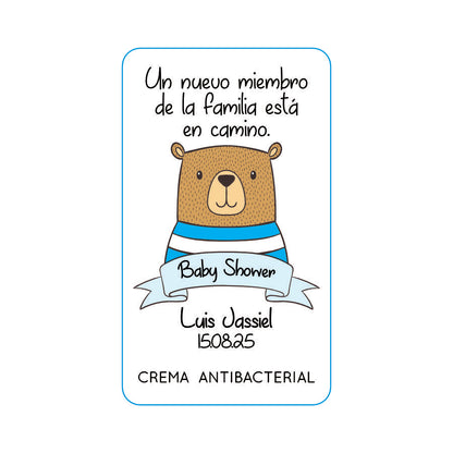 Gel Antibacterial ó Crema para Fiesta Baby Shower Bautizo Perzona