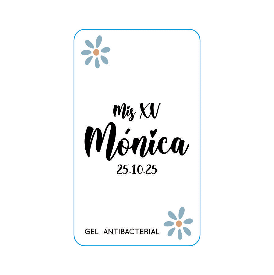 Gel Antibacterial ó Crema para XV Años Personalizado Mod. 50 Flor
