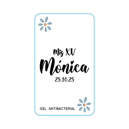 Gel Antibacterial ó Crema para XV Años Personalizado Mod. 50 Flor