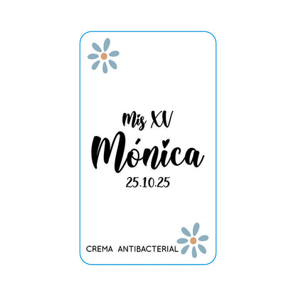 Gel Antibacterial ó Crema para XV Años Personalizado Mod. 50 Flor