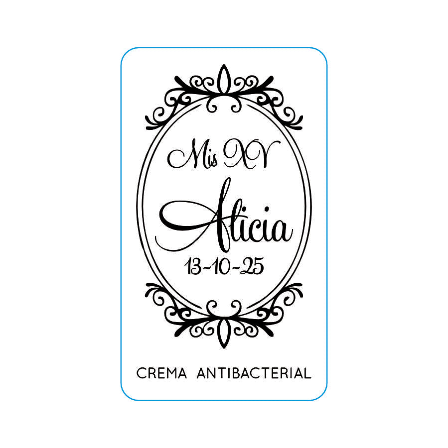 Gel Antibacterial ó Crema para XV Años Personalizado Mod. 52 Espe