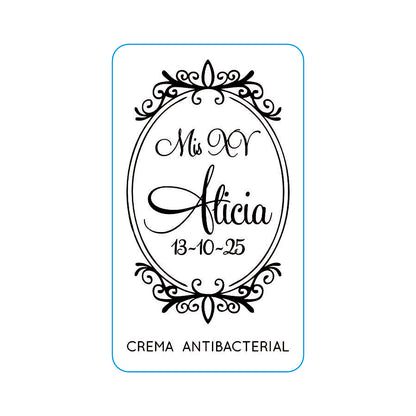 Gel Antibacterial ó Crema para XV Años Personalizado Mod. 52 Espe