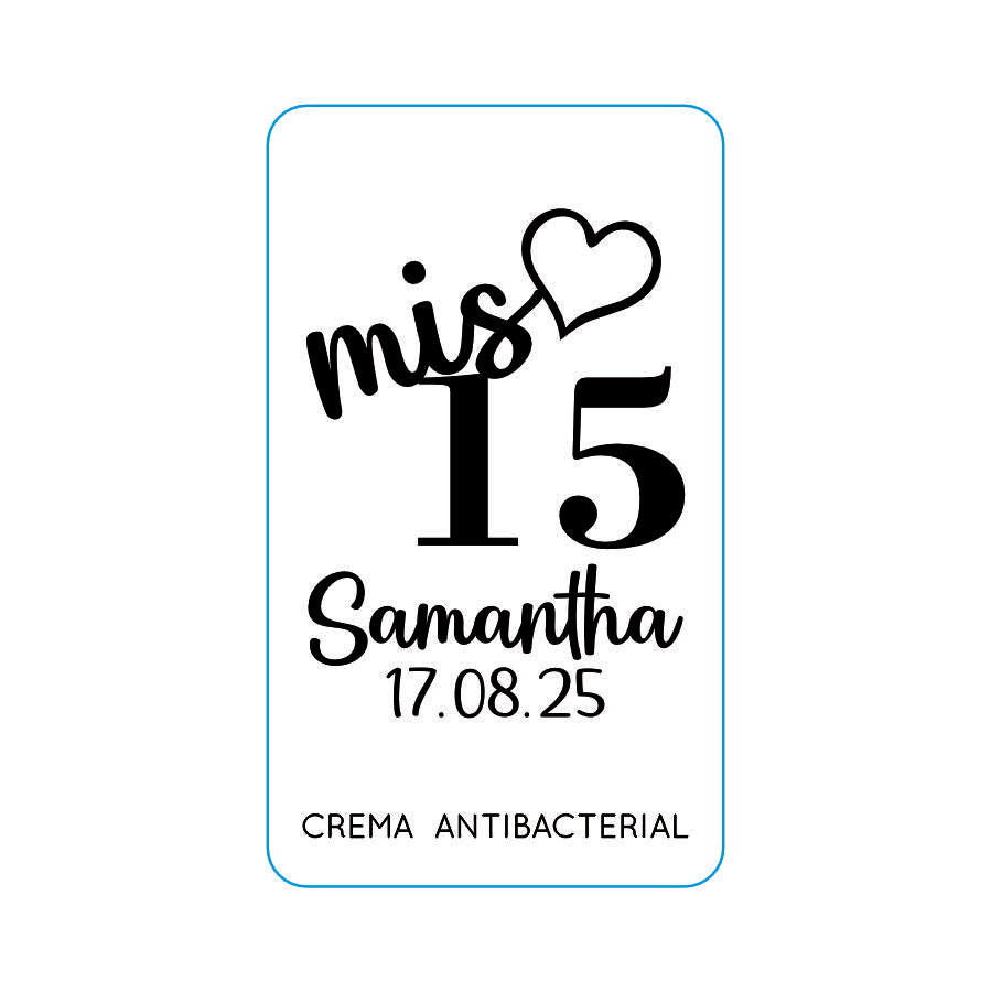 Gel Antibacterial ó Crema para XV Años Personalizado Mod. 49 Cora