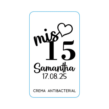 Gel Antibacterial ó Crema para XV Años Personalizado Mod. 49 Cora