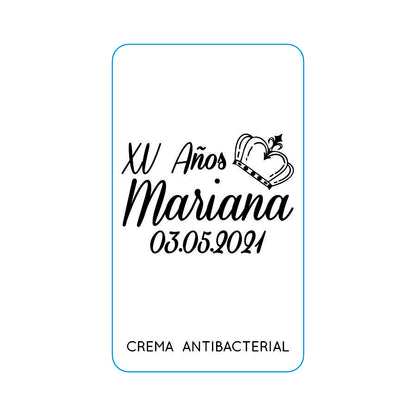 Gel Antibacterial ó Crema para XV Años Personalizado Mod. 15 Coro