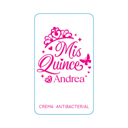 Gel Antibacterial ó Crema para XV Años Personalizado Mod. 46 Coro