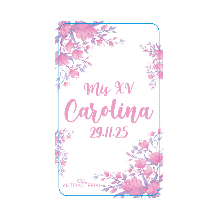 Gel Antibacterial ó Crema para XV Años Personalizado Mod. 43 Mora