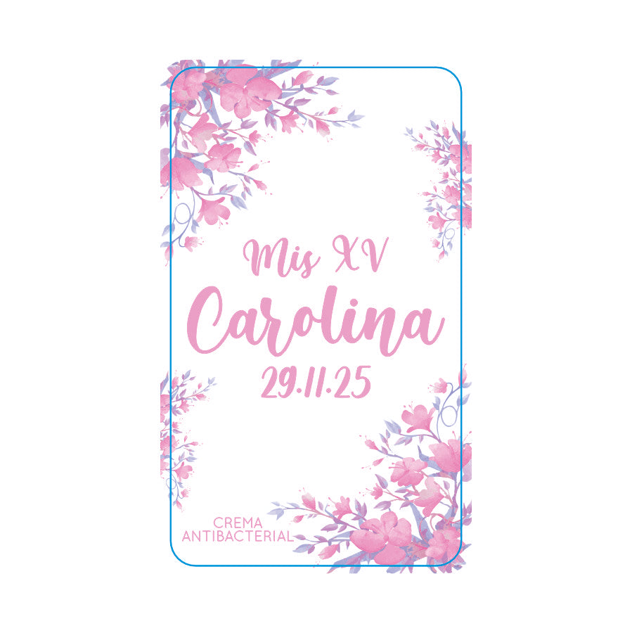 Gel Antibacterial ó Crema para XV Años Personalizado Mod. 43 Mora