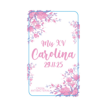 Gel Antibacterial ó Crema para XV Años Personalizado Mod. 43 Mora