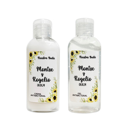 Gel Antibacterial ó Crema para Boda Personalizado – 90 Girasol 💍