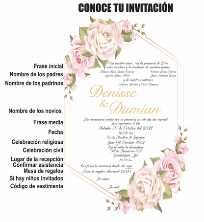 Invitación Mod . 11 Oro y Rosa | Festiboda
