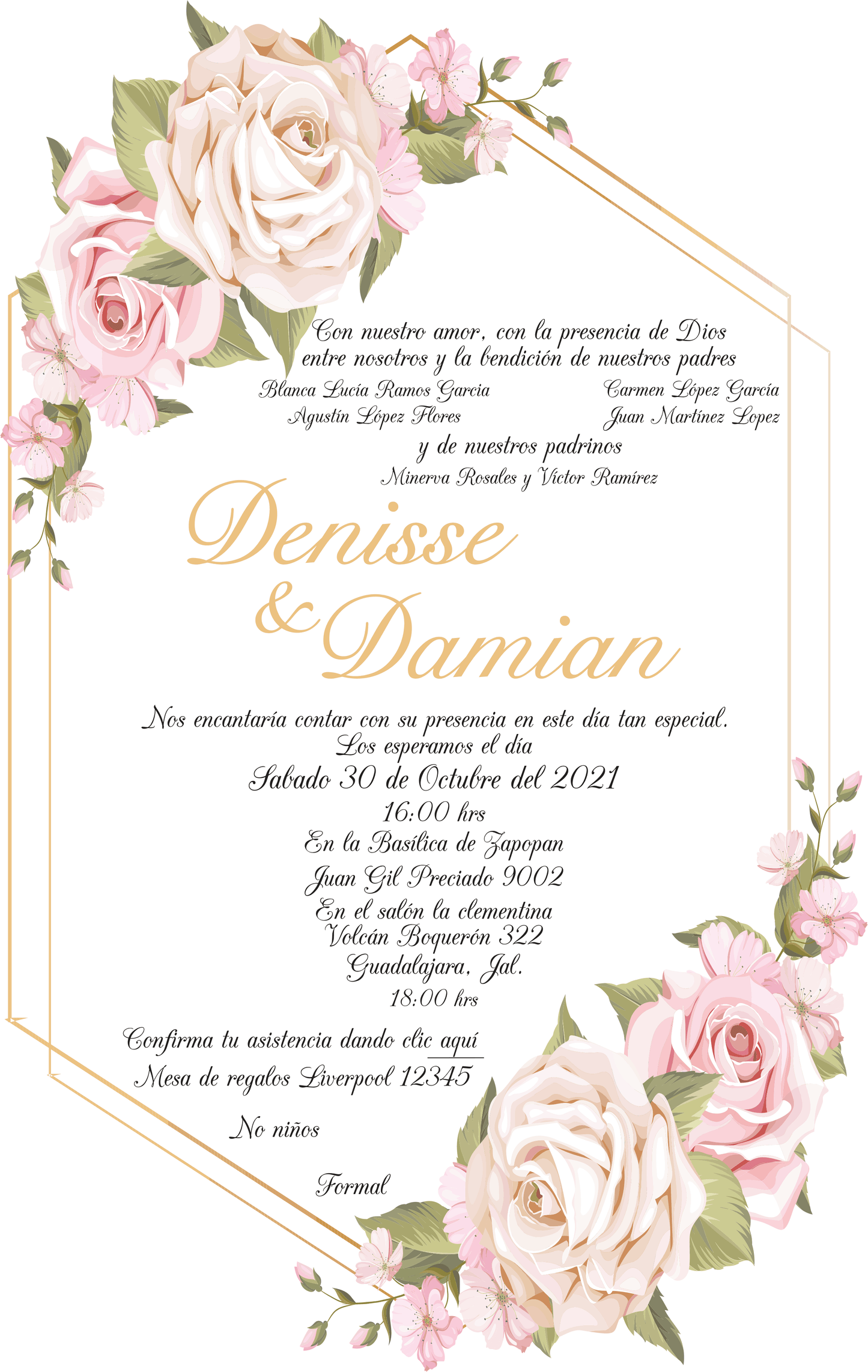 Invitación Mod . 11 Oro y Rosa | Festiboda