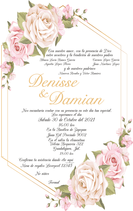Invitación Mod . 11 Oro y Rosa | Festiboda