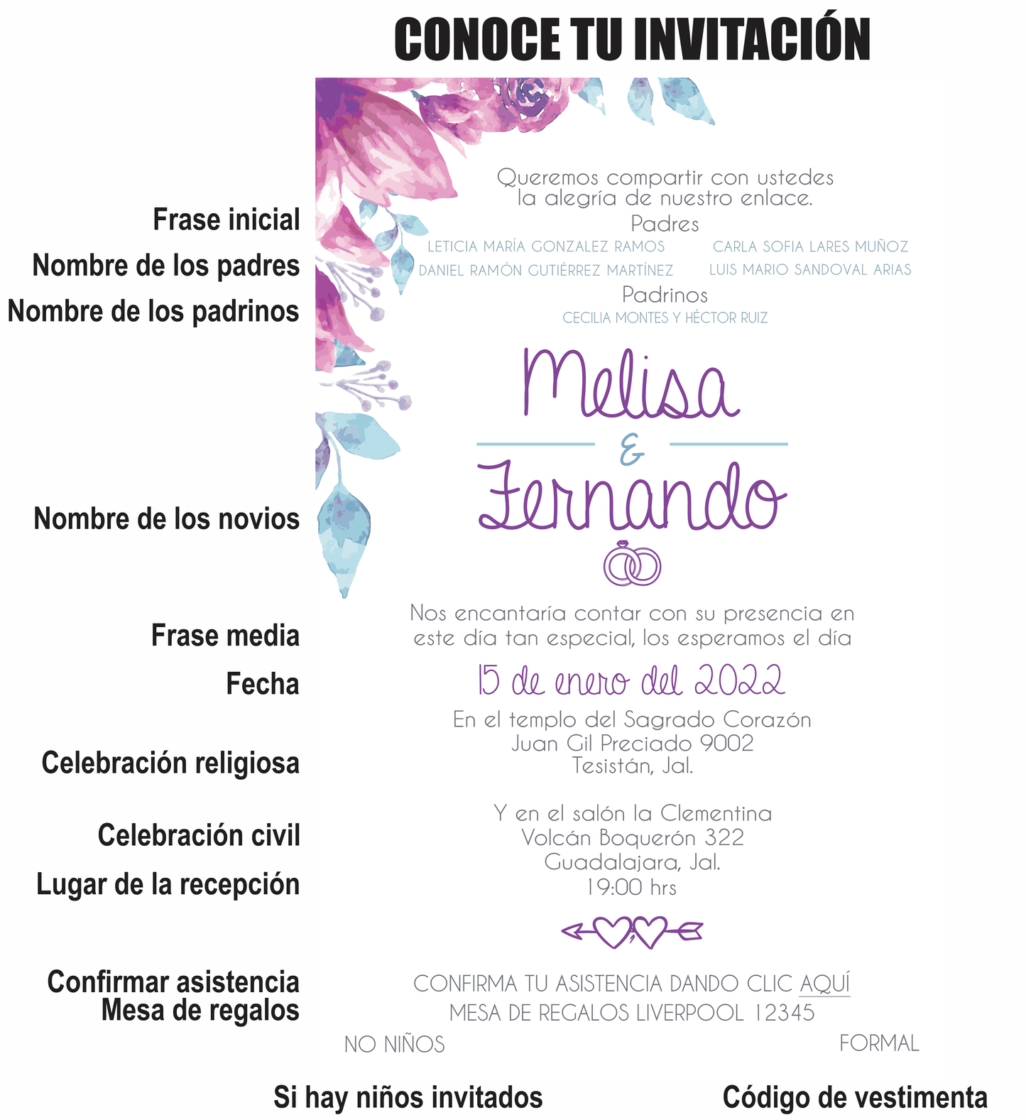 Invitación Mod . 18 Flores Azul Rosa | Festiboda