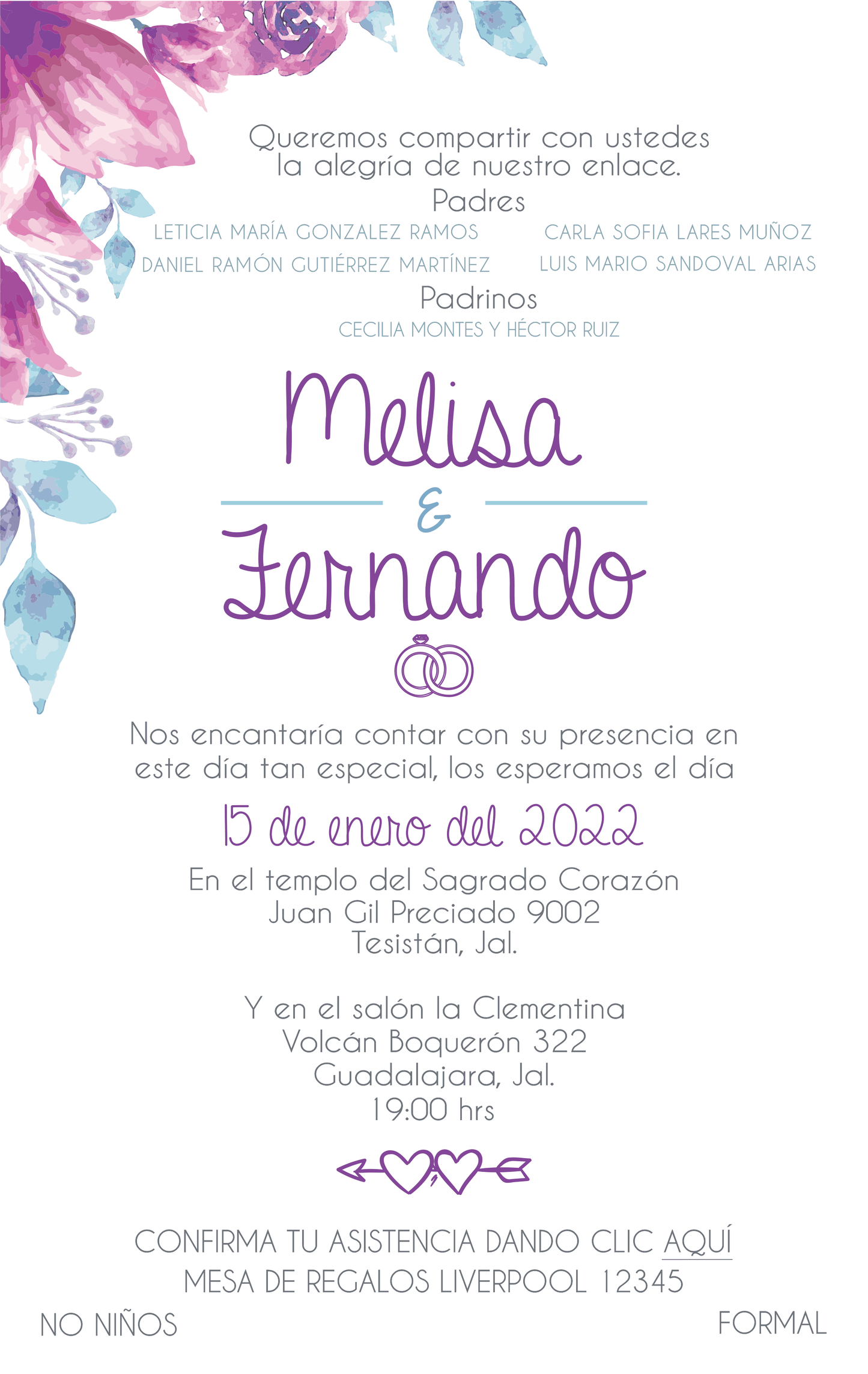 Invitación Mod . 18 Flores Azul Rosa | Festiboda