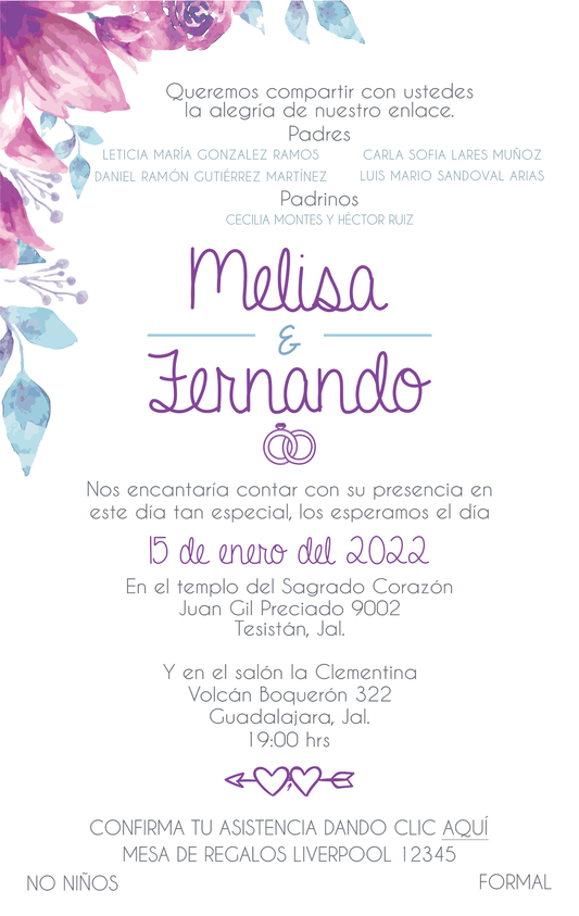 Invitación Mod . 18 Flores Azul Rosa | Festiboda