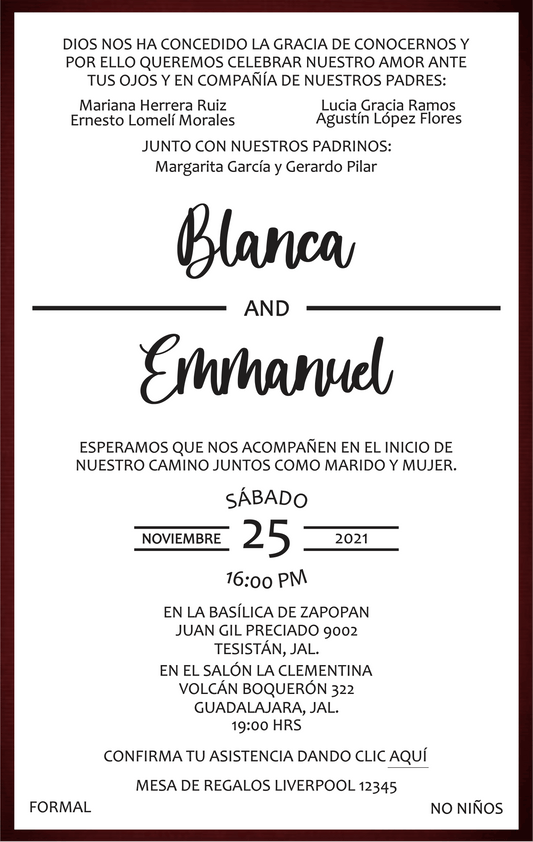 Invitación Mod . 21 Tinto | Festiboda
