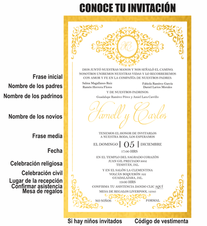 Invitación Mod . 3.1  Marco Oro | Festiboda