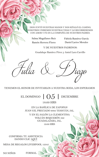 Invitación Mod . 4 Rosas | Festiboda