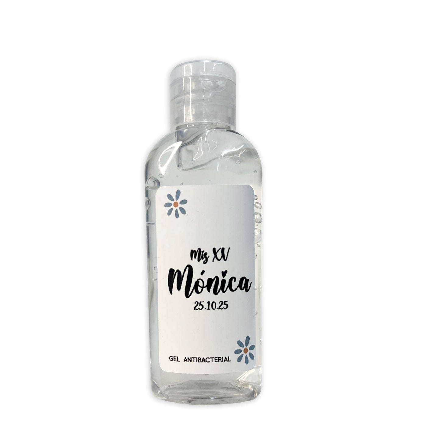 Gel Antibacterial ó Crema para XV Años Personalizado Mod. 50 Flor