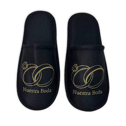 Pantufla Mod 63 Anillos Unidos ( Tela : Negra Tinta : Oro )  Nues