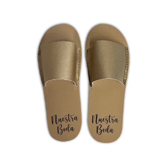 Chancleta  para Boda Oro --Nuestra Boda-- ( Tinta: Negra ) 💍