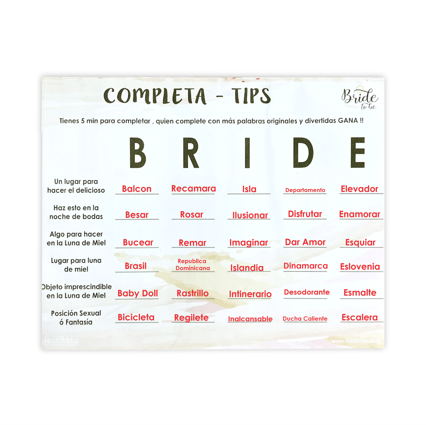 Juego de Papel Despedida COMPLETA TIPS | Festiboda