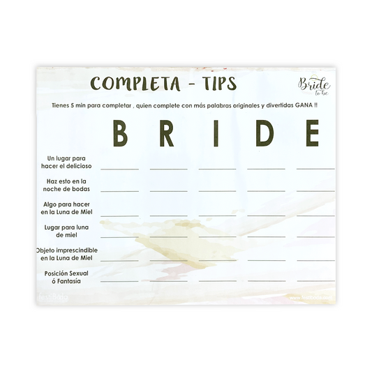 Juego de Papel Despedida COMPLETA TIPS | Festiboda