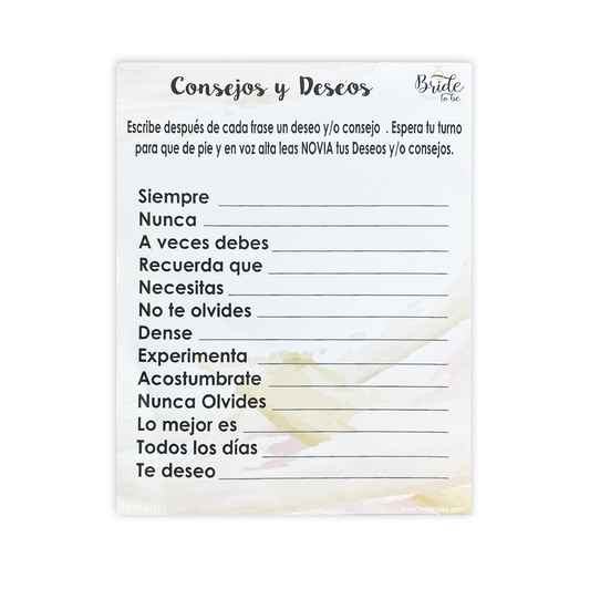 Juego de Papel Despedida CONSEJOS Y DESEOS | Festiboda