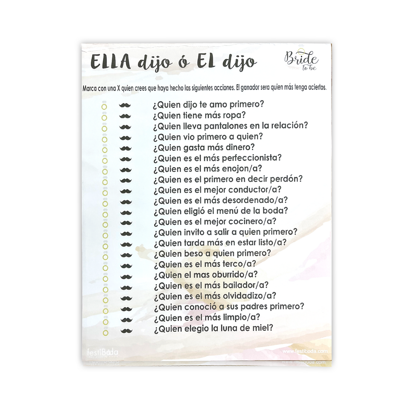 Juego de Papel Despedida ELLA DIJO EL DIJO | Festiboda