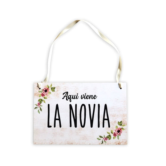 Letrero para Paje  Mod.1 Aqui Viene La Novia