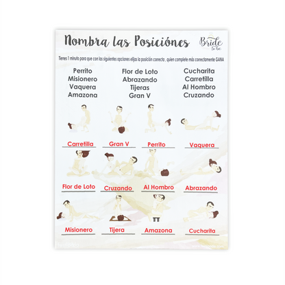 Juego de Papel Despedida NOMBRA LAS POCISIÓNES | Festiboda