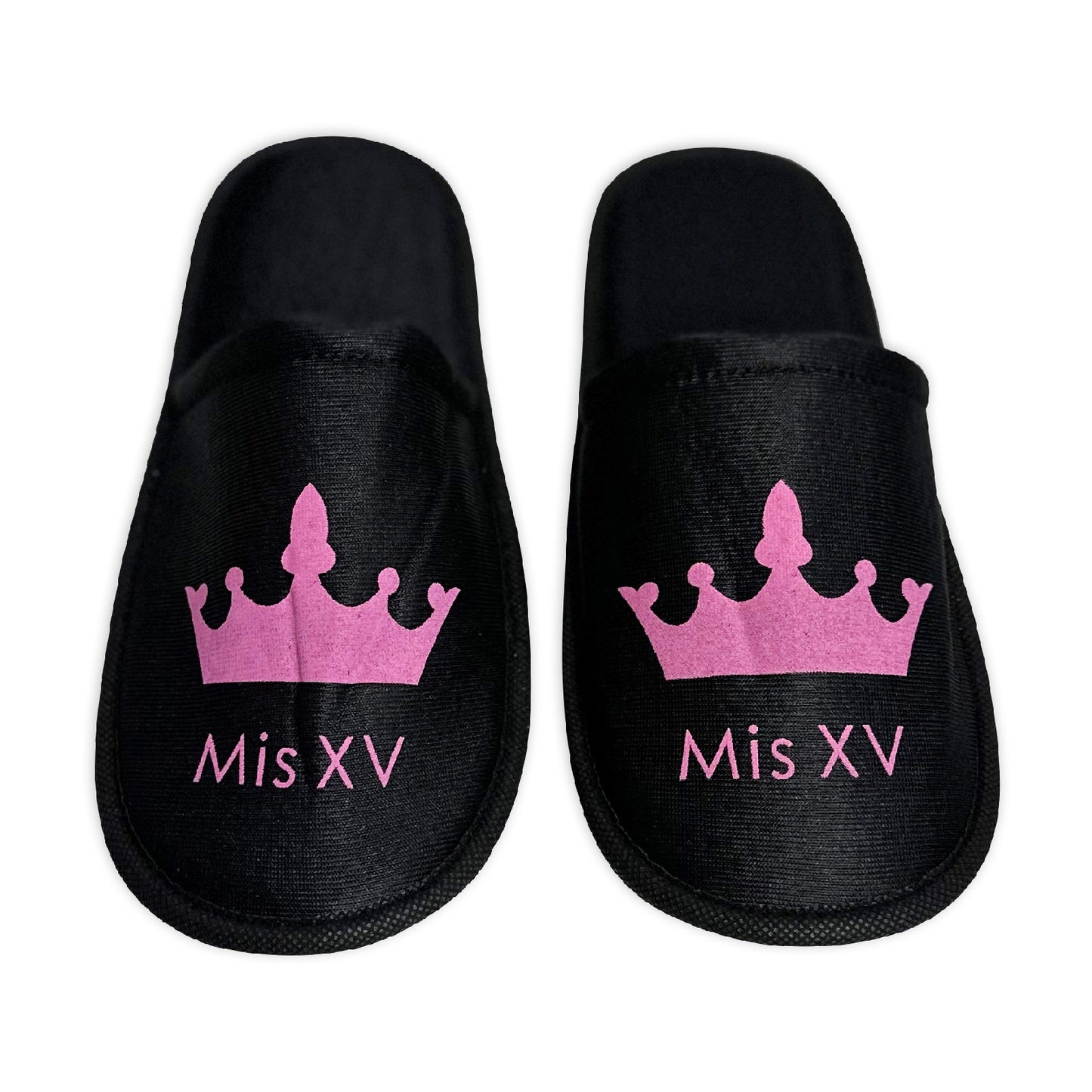 Pantufla Mod 139 Princesa  MIS XV ( Tela : Negra Tinta : Fiusha )