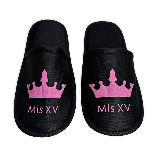 Pantufla Mod 139 Princesa  MIS XV ( Tela : Negra Tinta : Fiusha )