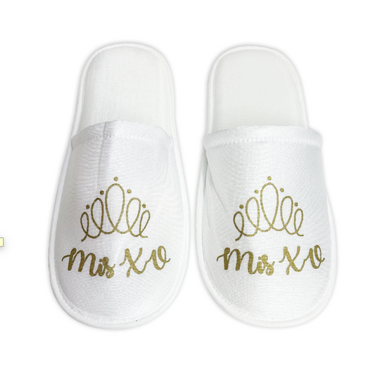 Pantufla Mod 158 Garabato   MIS XV  ( Tela : Blanca Tinta : Oro )