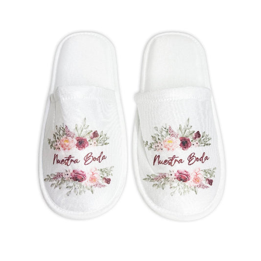 Pantufla Mod 193 Salida Flores Rosa NUESTRA BODA ( Tela : Blanca