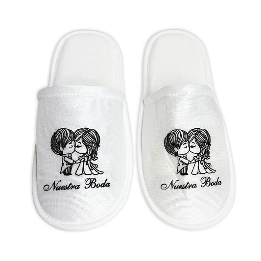 Pantufla Mod 31 Enamorados ( Tela : Blanca Tinta : Negra ) Nuestr