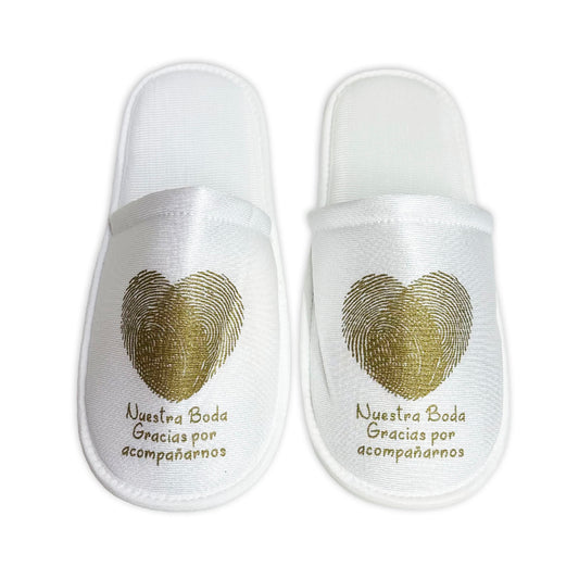 Pantufla para Boda Mod 76 Huella ( Tela : Blanca Tinta : Oro ) --