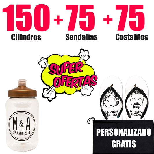 75 Sandalias + 75 Costalitos + 150 Cilindros Paquete Personalizado