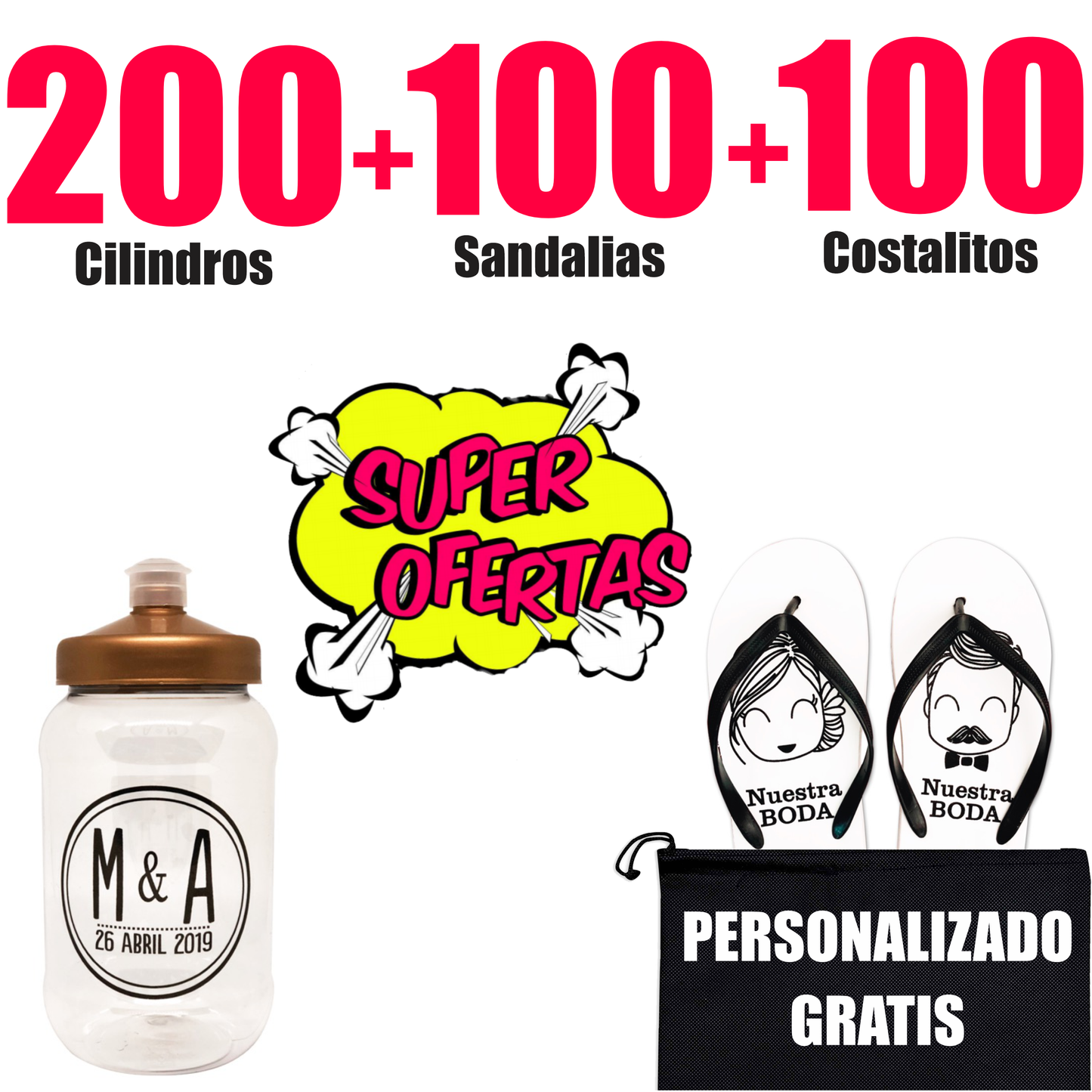 100 Sandalias + 100 Costalitos + 200 Cilindros Paquete Personalizado