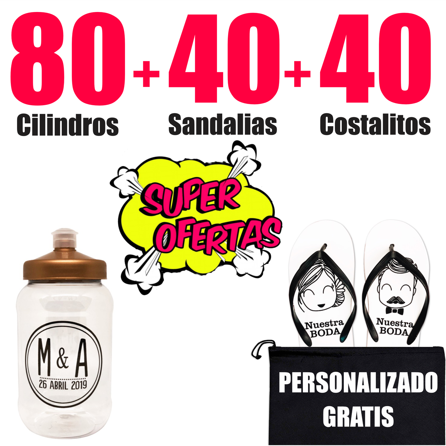 40 Sandalias + 40 Costalitos + 80 Cilindros Paquete Personalizado
