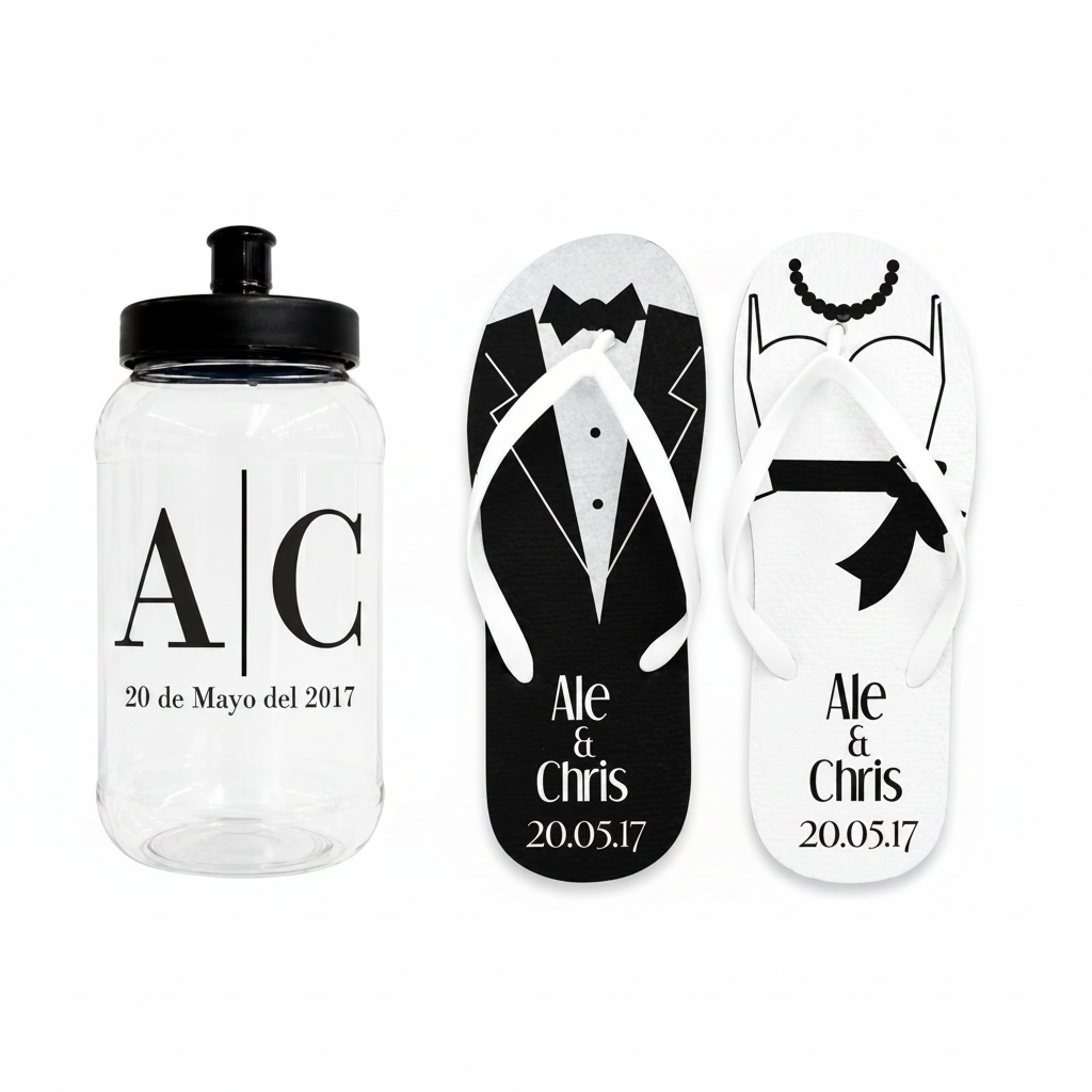 Paquete de Sandalias con Cilindros Personalizadas para Boda