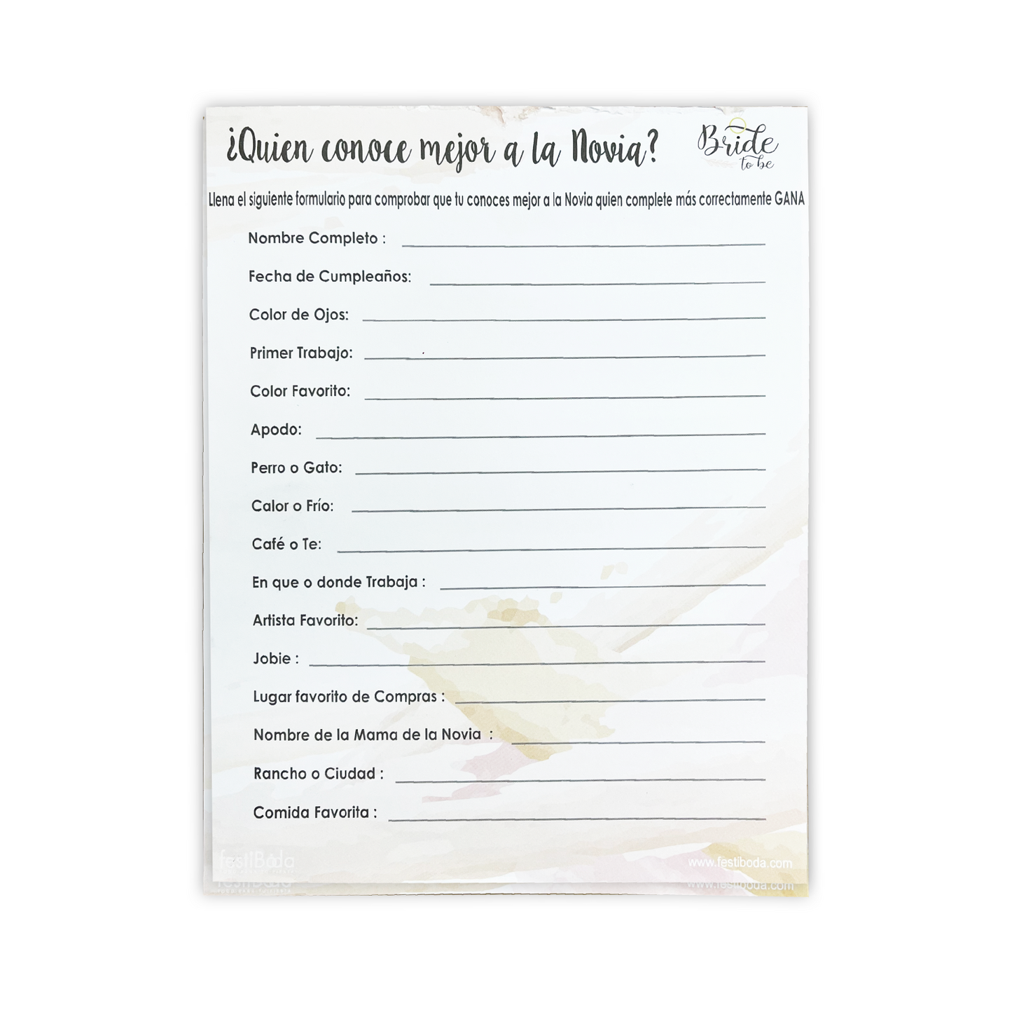 Juego de Papel Despedida ¿QUIEN CONOCE MEJOR A LA NOVIA? | Festiboda