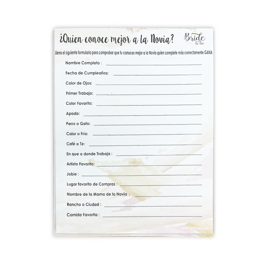 Juego de Papel Despedida ¿QUIEN CONOCE MEJOR A LA NOVIA? | Festiboda